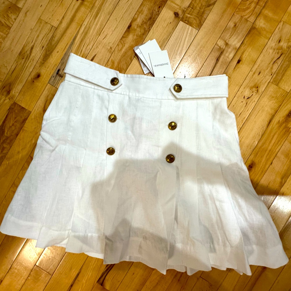 Zimmermann White A-Line Skirt with Gold Buttons
